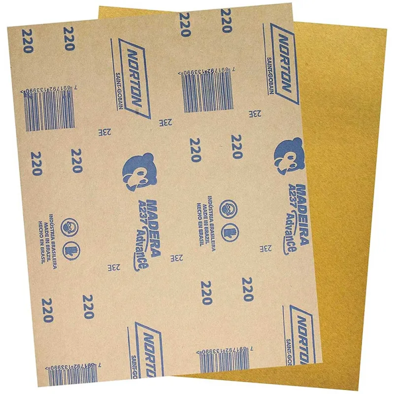 Lixa de madeira grão 220 - 2,5x22,5x27,5 Norton - Norton - Tintas