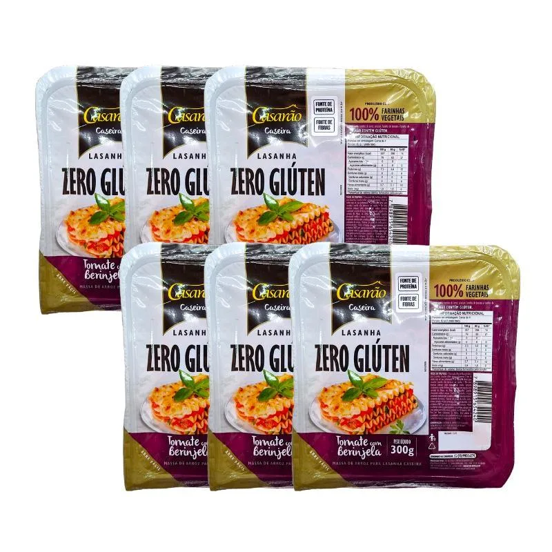 Kit 6x: Massa Caseira Lasanha Tomate Berinjela Sem Glúten - Não Informado - Mercearia