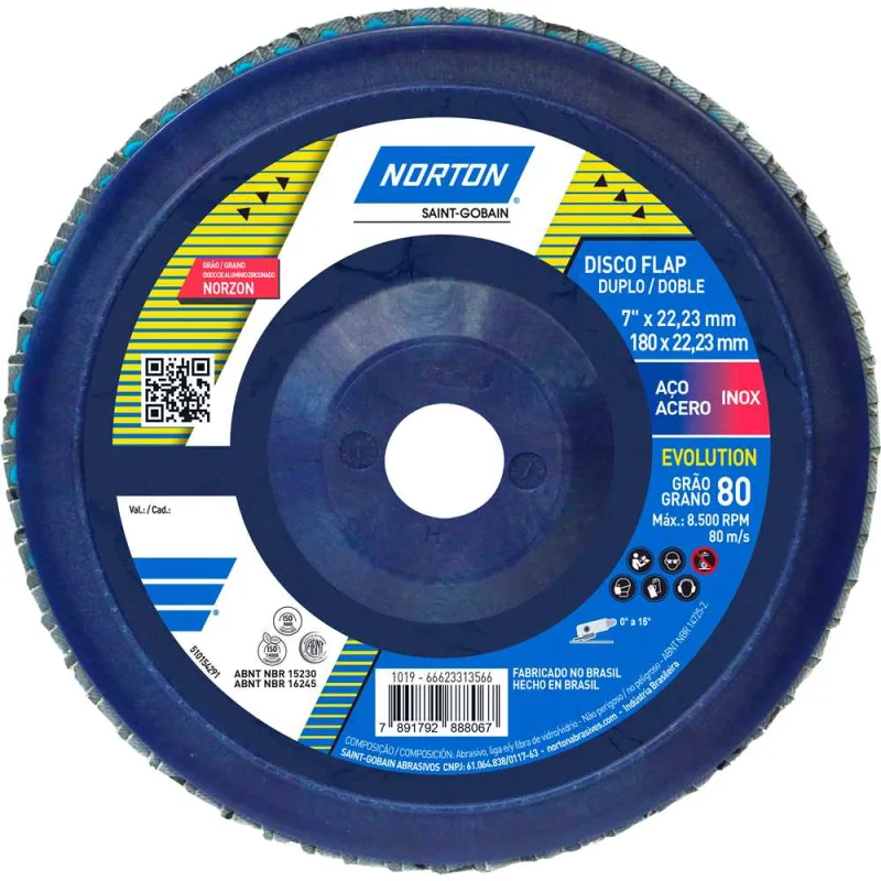 Disco de Lixa Flap Disc 7" Grão 80 Evolution R822 para Inox Norton - NORTON