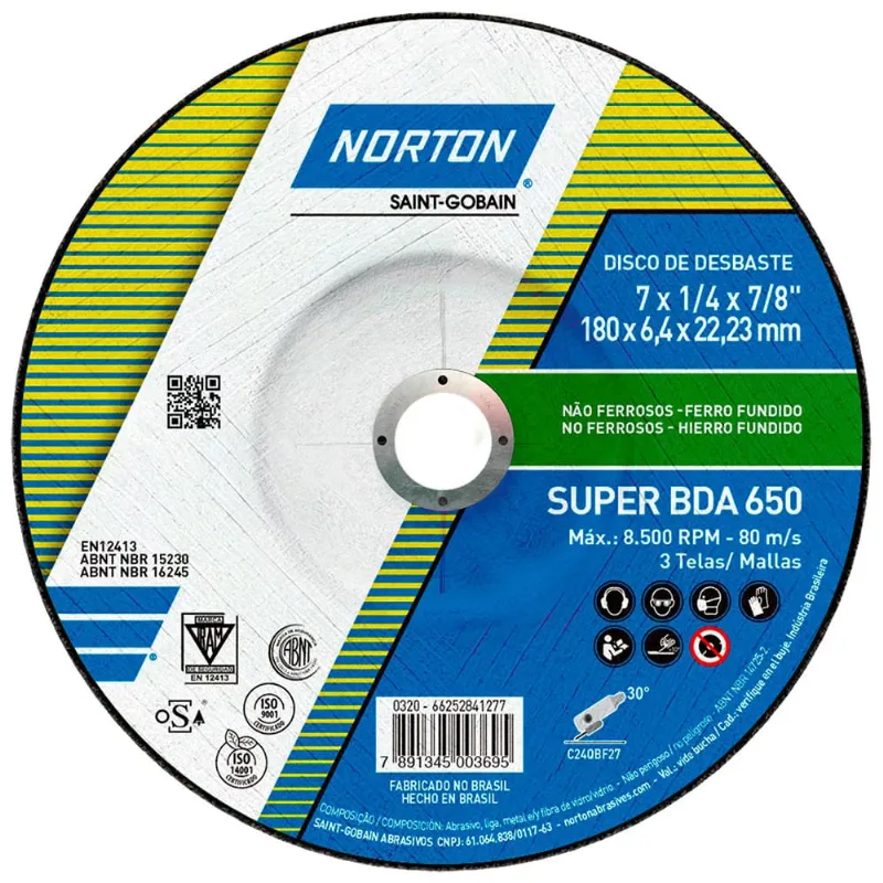 Disco De Desbaste Super Não Ferrosos 180x6,4x22,23mm Norton BDA650 66252841277 66252841277
