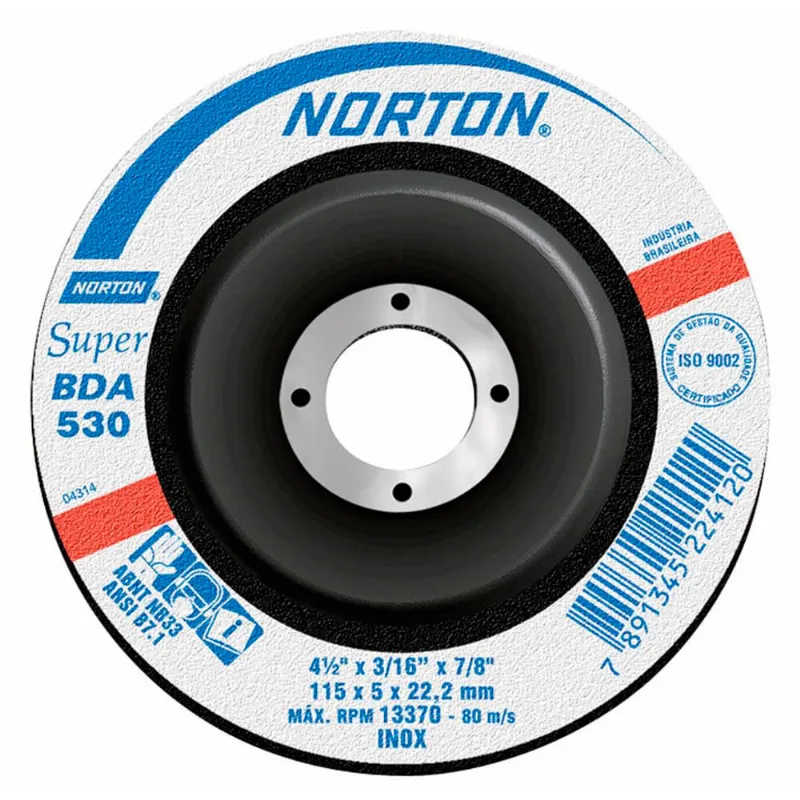 Disco de Desbaste para Inox 4.1/2" Norton 114,3x5,0x22,22m - BDA530 66252842938