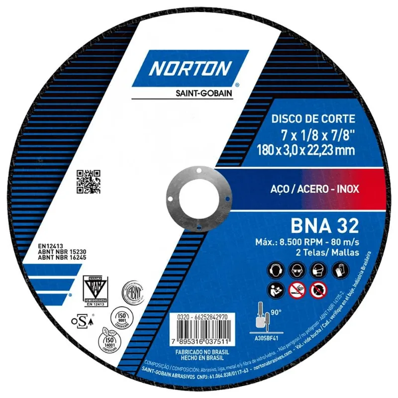 Disco de Corte para Inox Norton 117,8x3,0x22,23 BNA32 66252842970