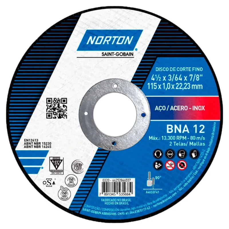 Disco de Corte Inoxidável 115x1,6x22,23 BNA12 Norton 66252843680