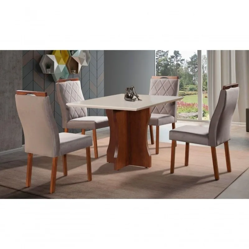 Sala De Jantar Maciça 4 Cadeiras 90x90 Bella Art Salas - OUTRAS - Móveis