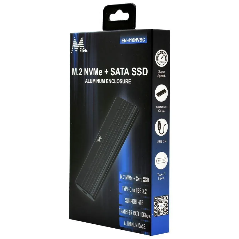 Gaveta Para Ssd M.2 Nvme En-410nvsc Com Usb-c 3.2 Gen 2 Em Alumínio Preto Mtek