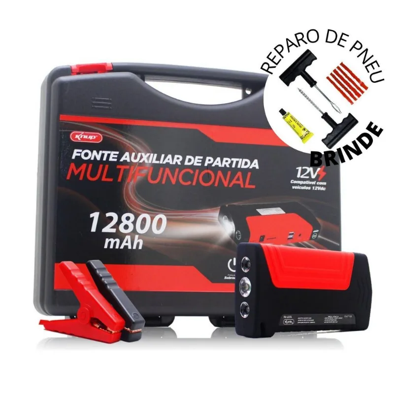 Auxiliar Partida Bateria Veicular Chupeta Usb Maleta Bivolt