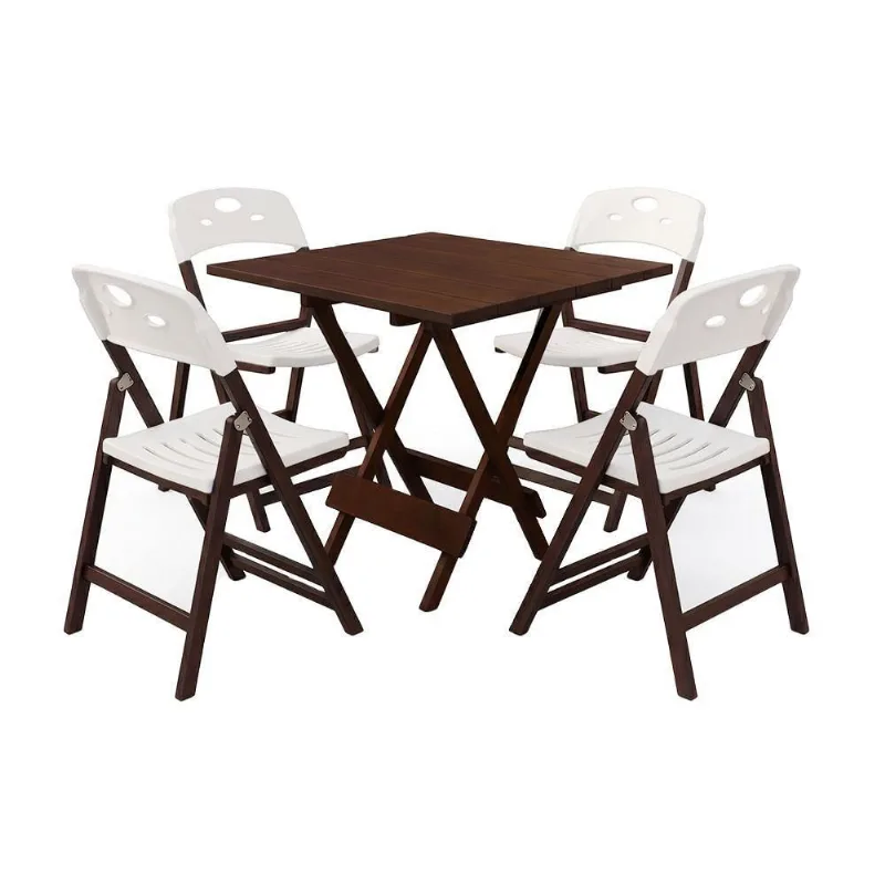 Kit Mesa Dobrável Elegance 4 Lugares MDF Imbuia 70x70 Mega Madeira