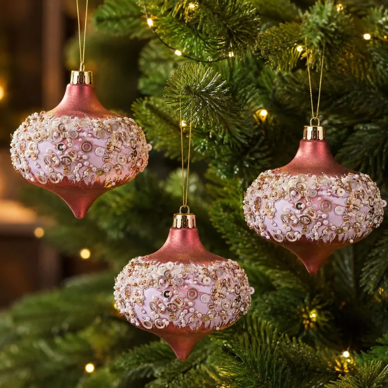 Bola Pião Decoração Rose Gold Árvore De Natal 8cm Kit 6pçs