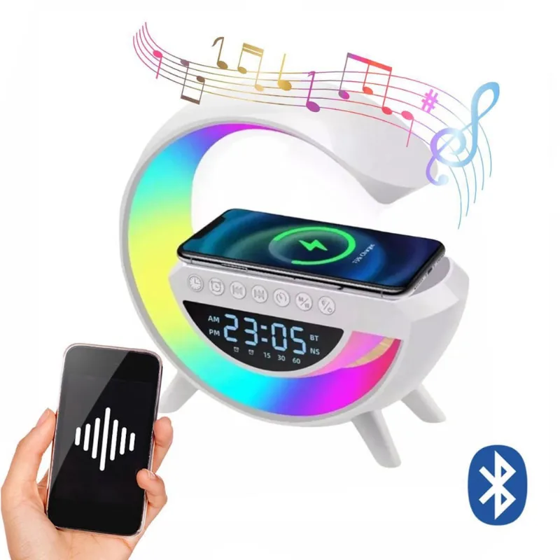 Caixa De Som Bluetooth Com Relógio Luminária