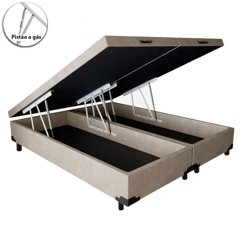 Cama Box Baú Casal Bipartido Suede Bege 138x188 - RR colchoes - Móveis