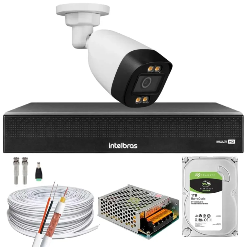 Kit 1 Câmera Segurança FullColor Visão Noturna Colorida 1080p 2.8mm Dvr Intelbras 1tb - Intelbras - Câmeras E Drones