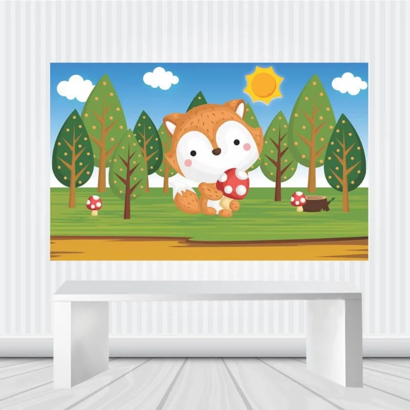 Decoração De Festa Painel Raposa Baby Cute 2,0 M X 1,4 M