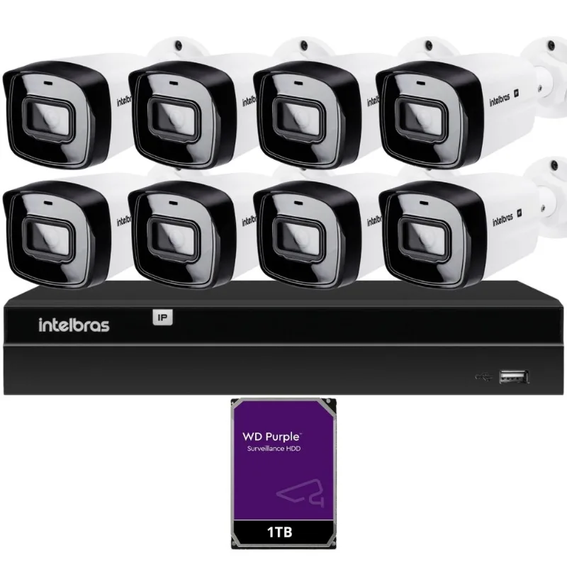 Kit 8 Câmeras IP Vipc 1230B Intelbras NVD 1408P HD 1TB Purple