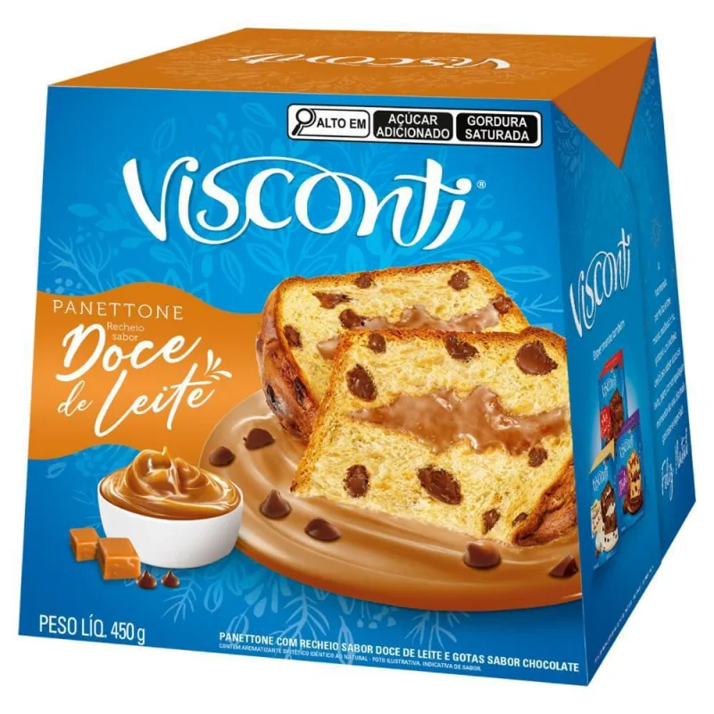 Panettone Gotas de Chocolate e Doce de Leite Visconti 450g Fermentação Natural