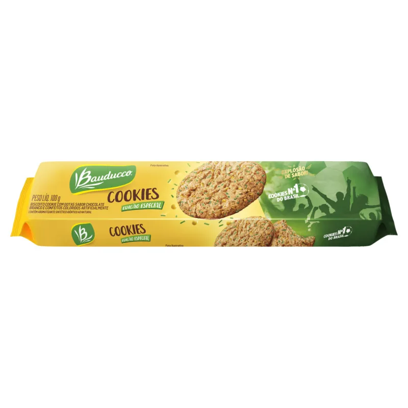 Biscoito Cookie Bauducco c/ Gotas de Chocolate Branco e Confeito 100g Edição Especial Copa do Mundo - Bauducco - Mercearia