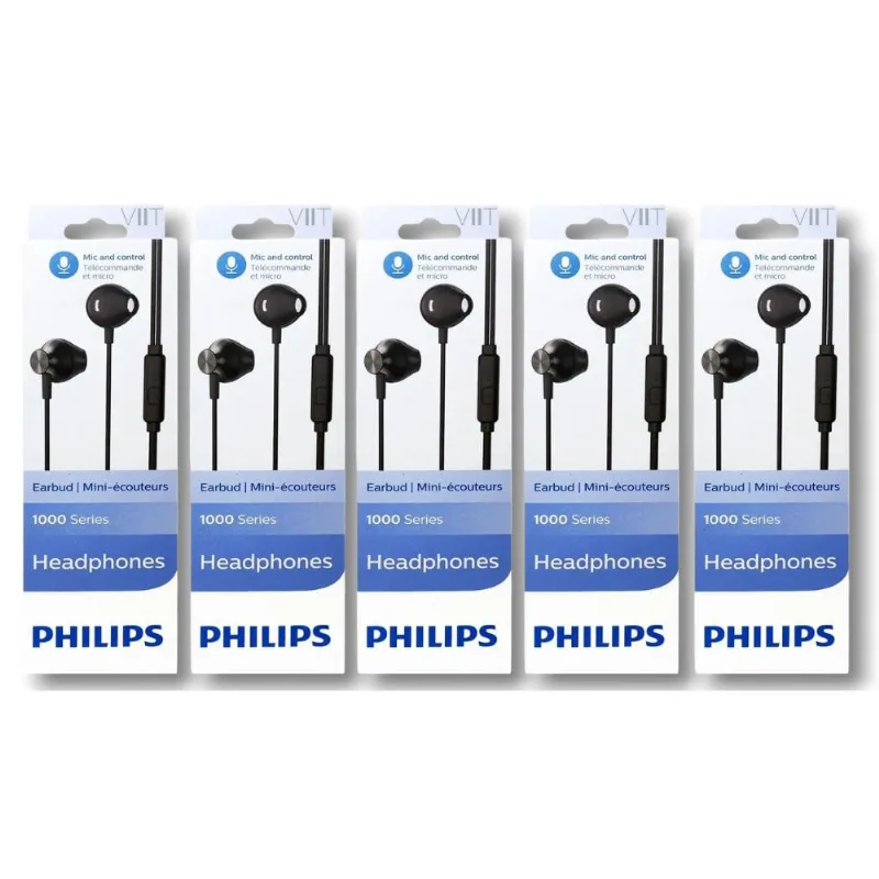 Kit 5 Fones de Ouvido Com Fio e Microfone Preto Philips TAUE101BK/00