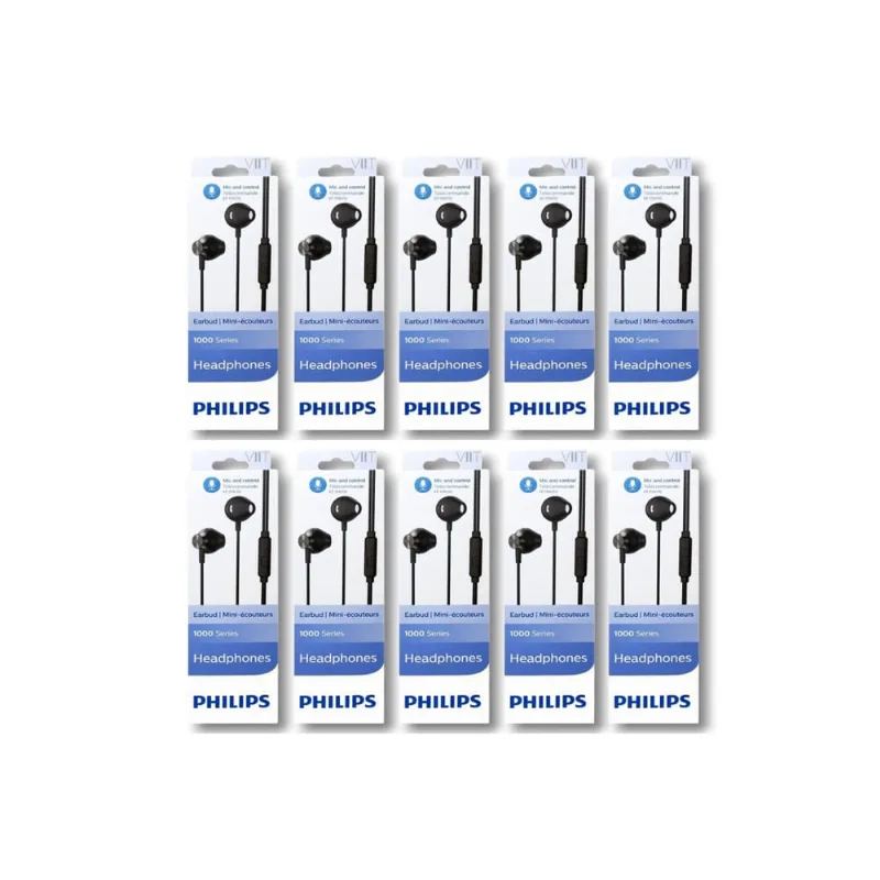 Kit 10 Fones de Ouvido Com Fio e Microfone Preto Philips TAUE101BK/00
