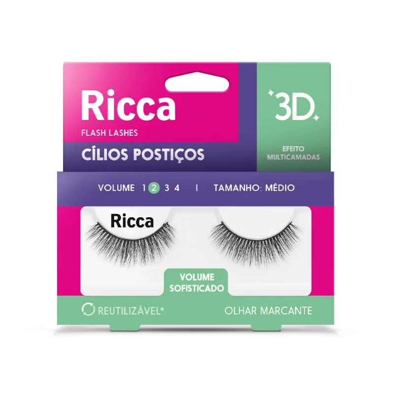 Kit Com 2 Cílios 3D Volume Sofisticado Ricca