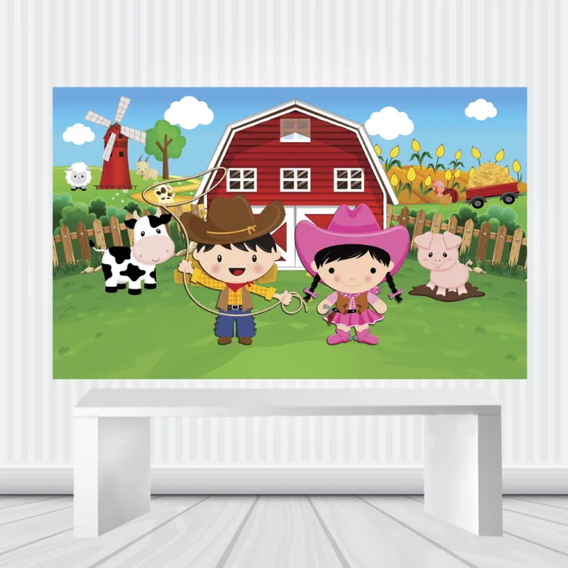 Painel de Festa Fazendinha Menino e Menina 2,50 m X 1,50 m