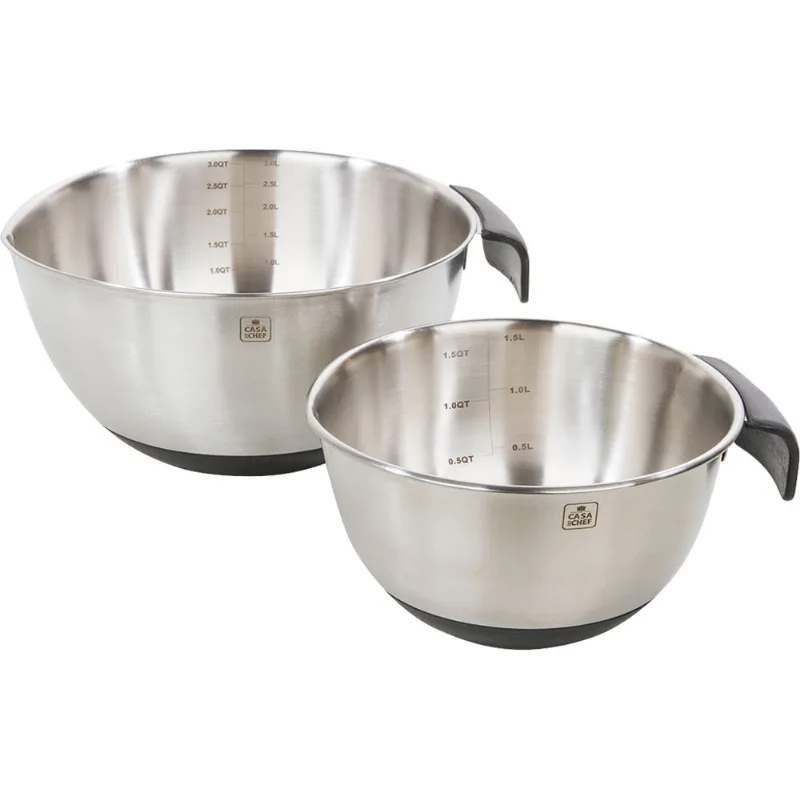 Conjunto 2 Tigelas Medidoras Inox com Alça de Silicone Cazza