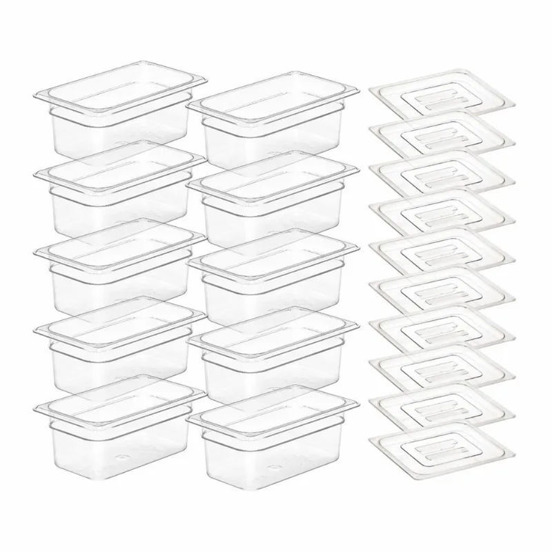 Kit de 10 Cubas Gastronômicas Com Tampa Acrilico 1/4 100mm