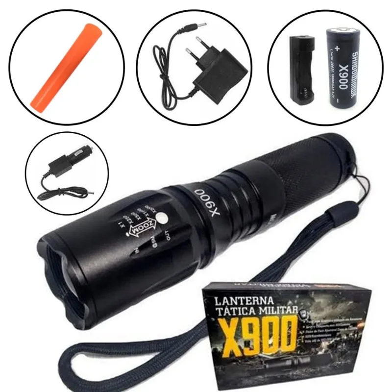 Lanterna com Zoom Recarregável LED JWS X900/XML T6 X900/XML T6