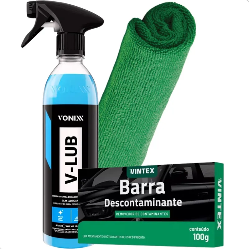 Massa ClayBar V-Bar Vonixx 100g V-Lub Lubrificante Toalha