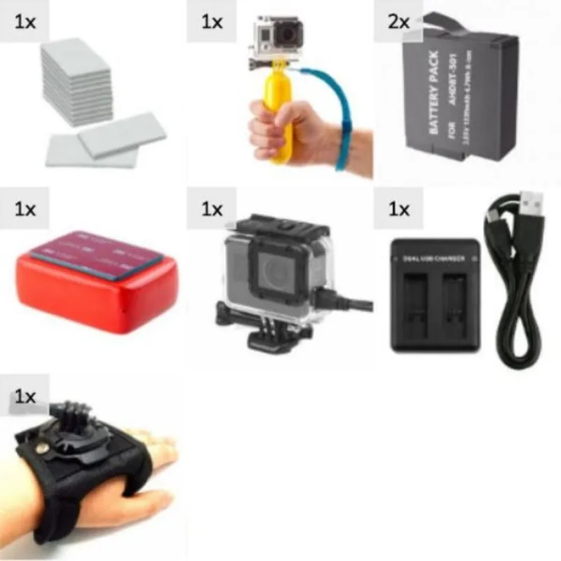 Kit GoPro 5 6 7 Caixa Esqueleton Carregador Bateria Luva 360
