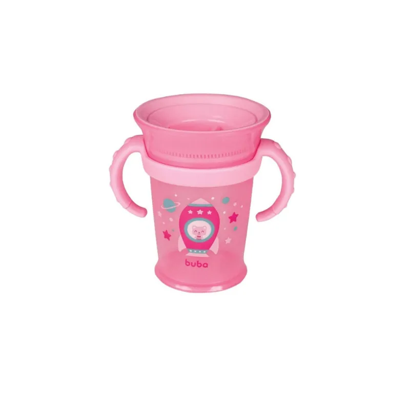 Kit Copo De Treinamento Babador e Colheres Rosa - Buba