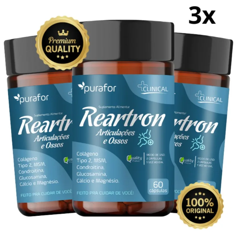 Kit 3 Reartron composto de Colágeno Tipo 2, para Articulações e Ossos 60 caps Purafor