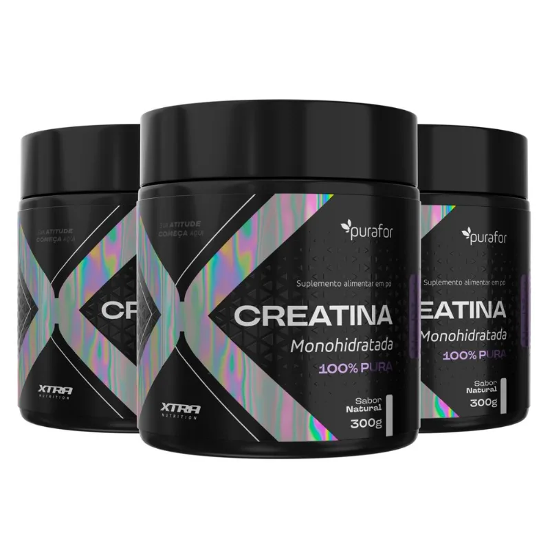 Kit 3 Creatina XTRA NUTRITION 100% Pura 300g Purafor – Força, Potência e Desempenho