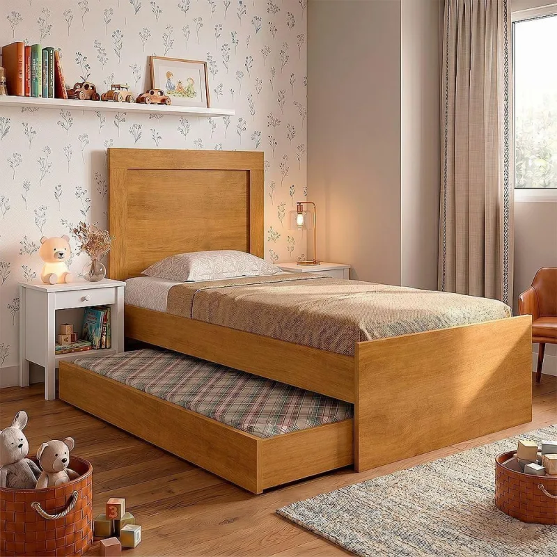 Cama Bibox Luara Solteiro Com Auxiliar E Colchões D23 Para Quarto Infantil Juvenil - Nature - OUTRAS MARCAS - Móveis