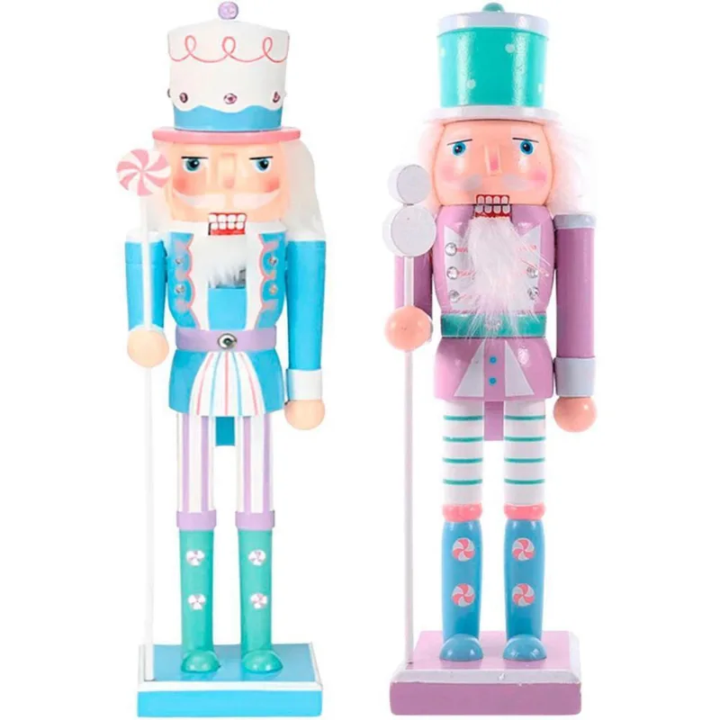 Dupla Soldados Quebra Nozes Azul Lilás Natal Em Madeira 30cm