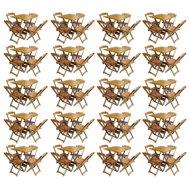 Kit 20 Jogos De Mesa Com 4 Cadeiras De Madeira Dobravel 60X60 - Mel - Amarelo - OUTRAS MARCAS