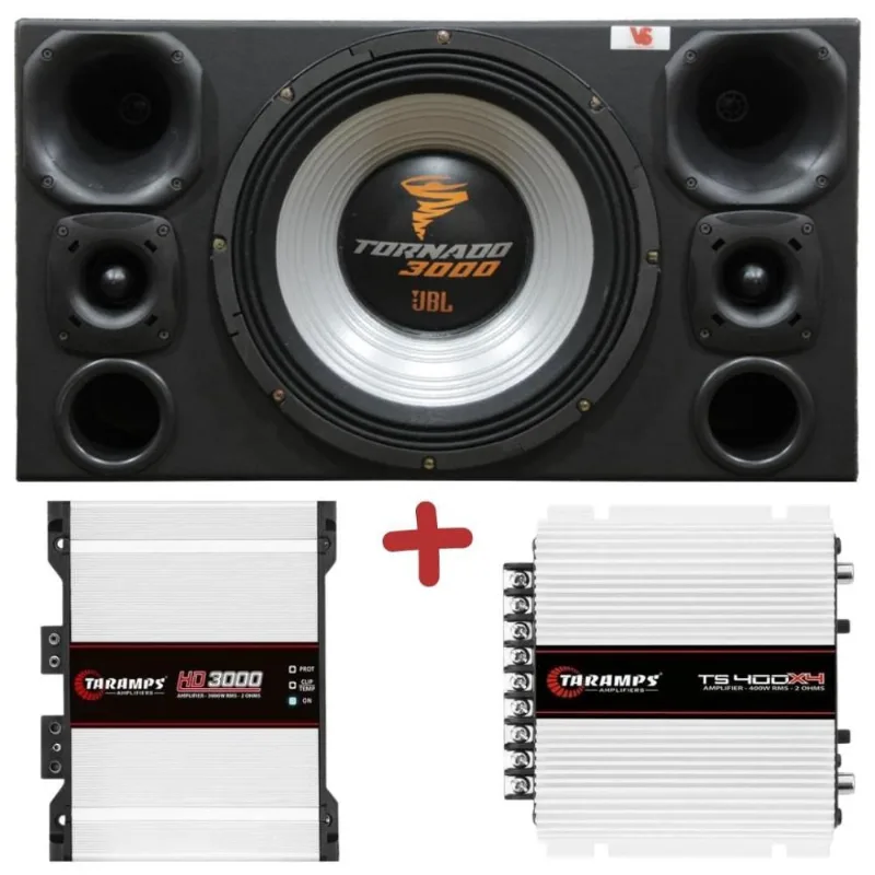 Caixa Trio Tornado + 2 Driver + 2 Tweeter + Módulo Taramps