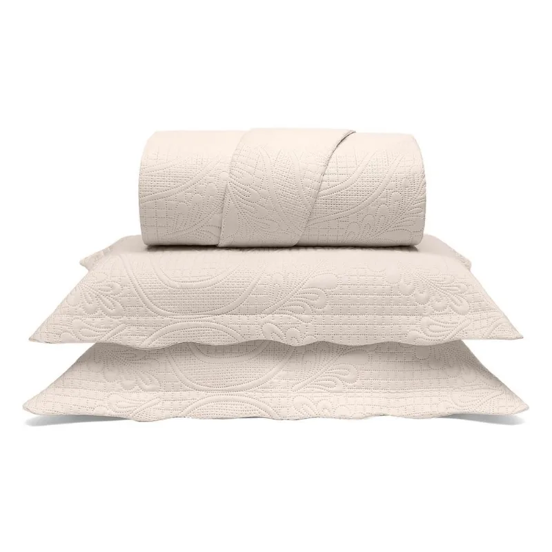 Colcha com Porta Travesseiro Matelassê Metrópole Lille Buettner King / Pérola