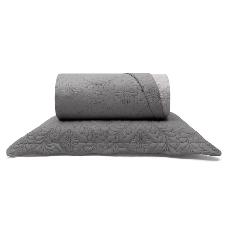 Colcha com Porta Travesseiro Matelassê Metrópole Levi Buettner Solteiro / Cinza
