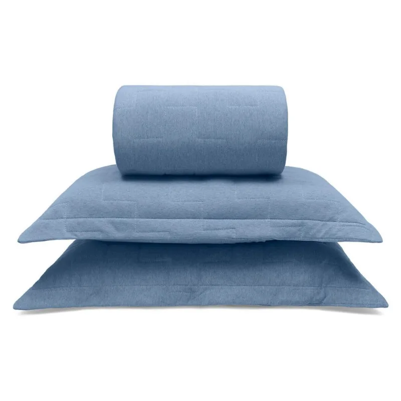 Kit Cobre Leito Malha Mescla Buettner Queen / Azul