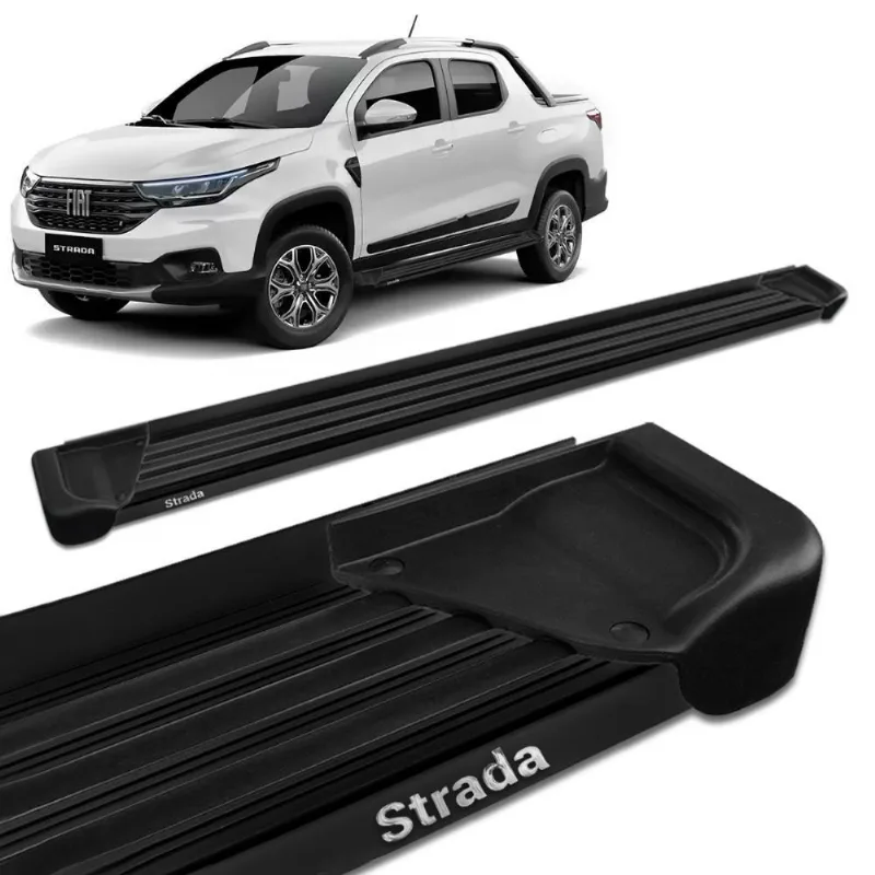 Estribo Lateral Fiat Strada 2021 Cd Cs Alumínio Preto A1