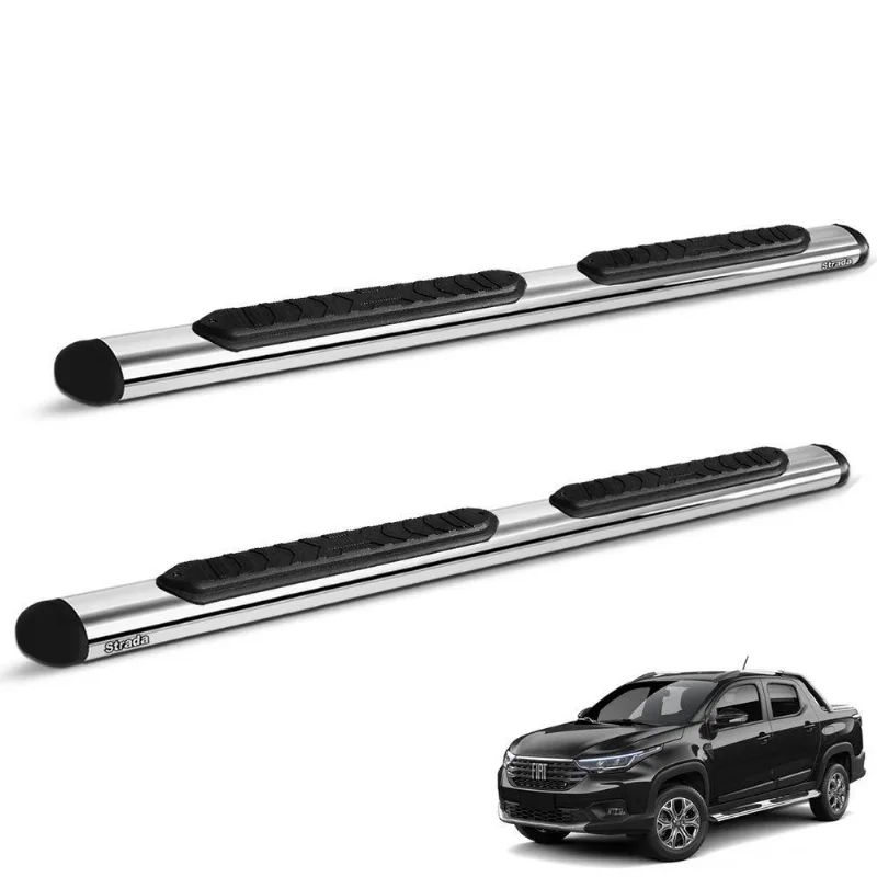 Estribo Lateral Oval Fiat Strada 2021 A 2025 Aço Carbono Cromado