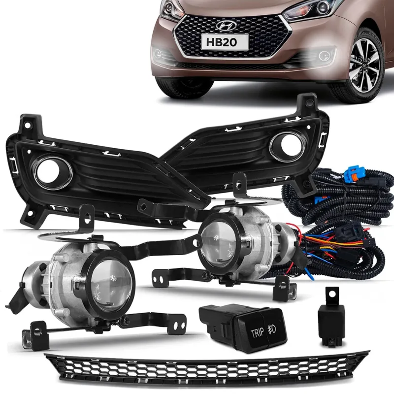 Kit Farol de Milha Hb20 2016 a 2019 Auxiliar Neblina Com Grade Inferior - Shocklight
