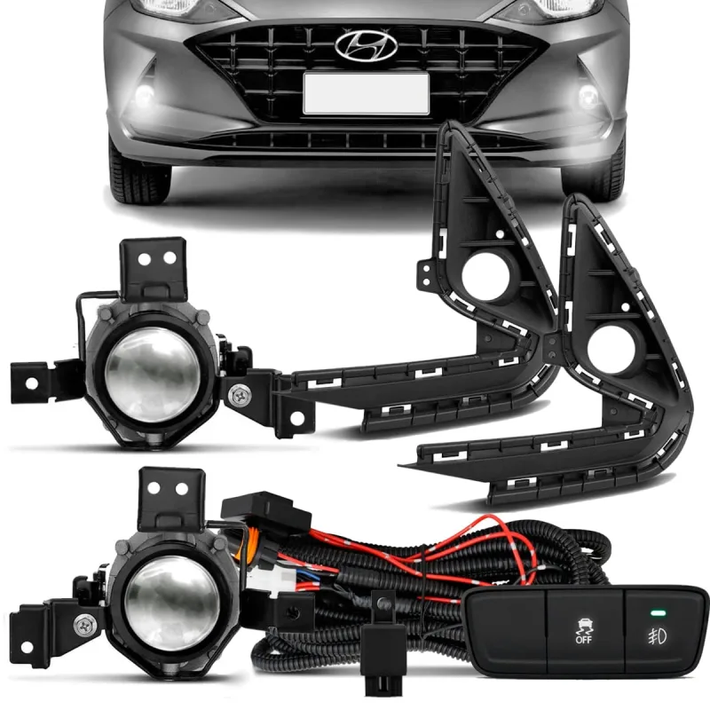 Kit Farol de Milha Hb20 2020 a 2022 Auxiliar Neblina Botão Modelo Original - Shocklight