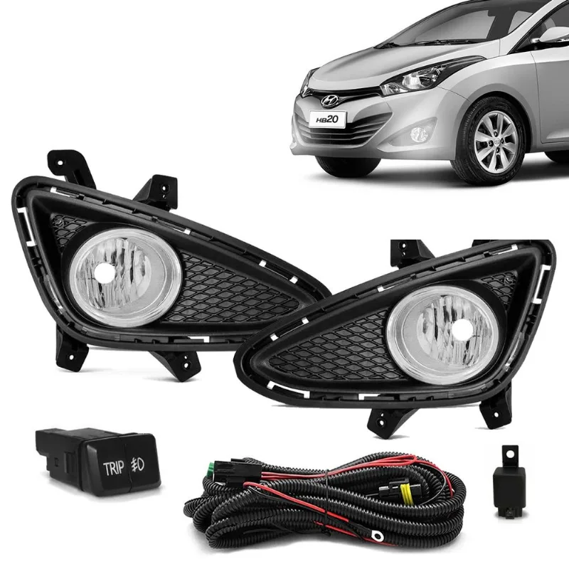 Kit Farol de Milha Hyundai Hb20 2013 a 2015 Com Grade modelo Original Botão Trip