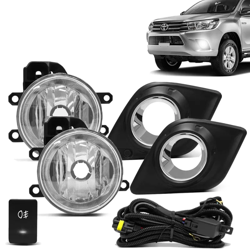 Kit Farol de Milha Toyota Hilux 2016 a 2020 Botão Modelo Original Com Moldura - Shocklight