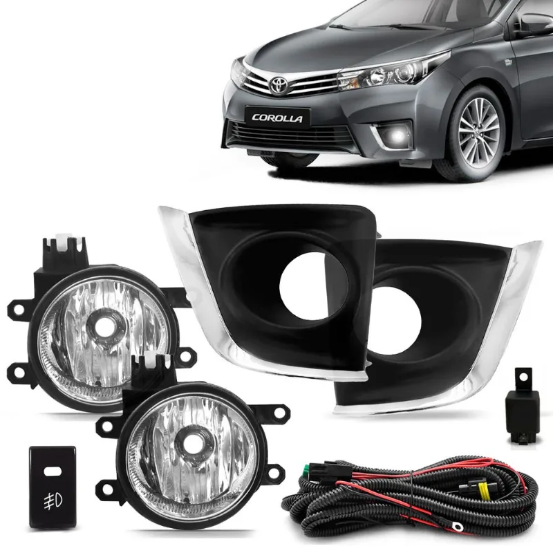 Kit Farol de Milha Toyota Corolla 2014 a 2017 Botão Modelo Original Moldura Cromada