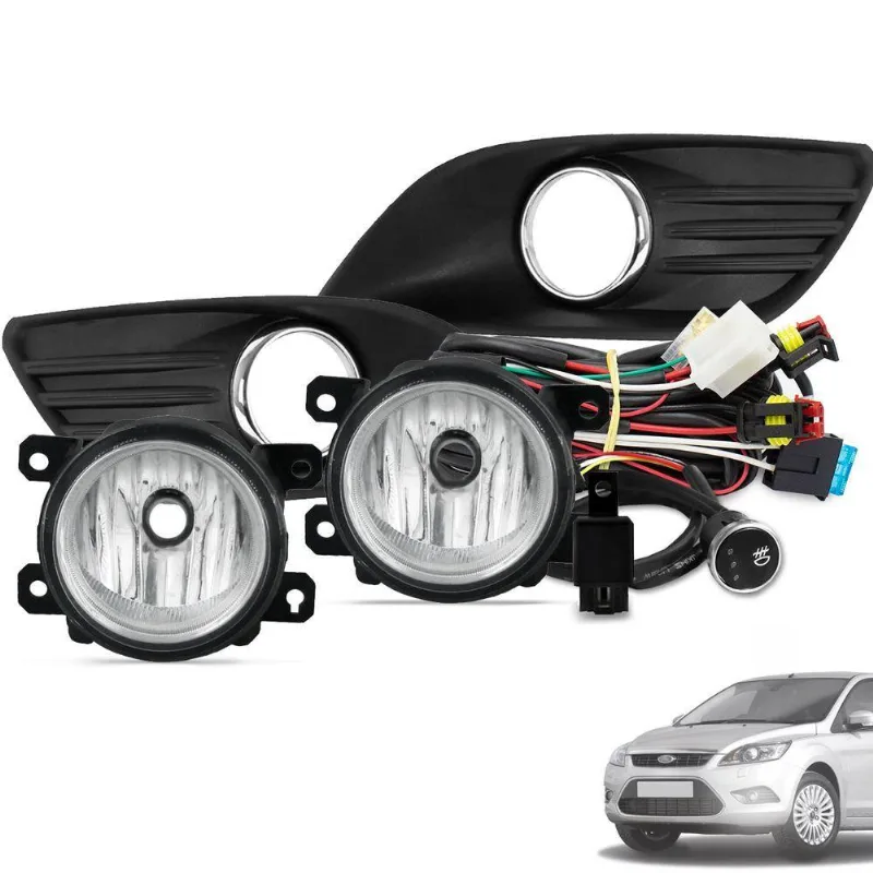 Kit Farol De Milha Focus 2009 A 2013 Botão Touch E Moldura