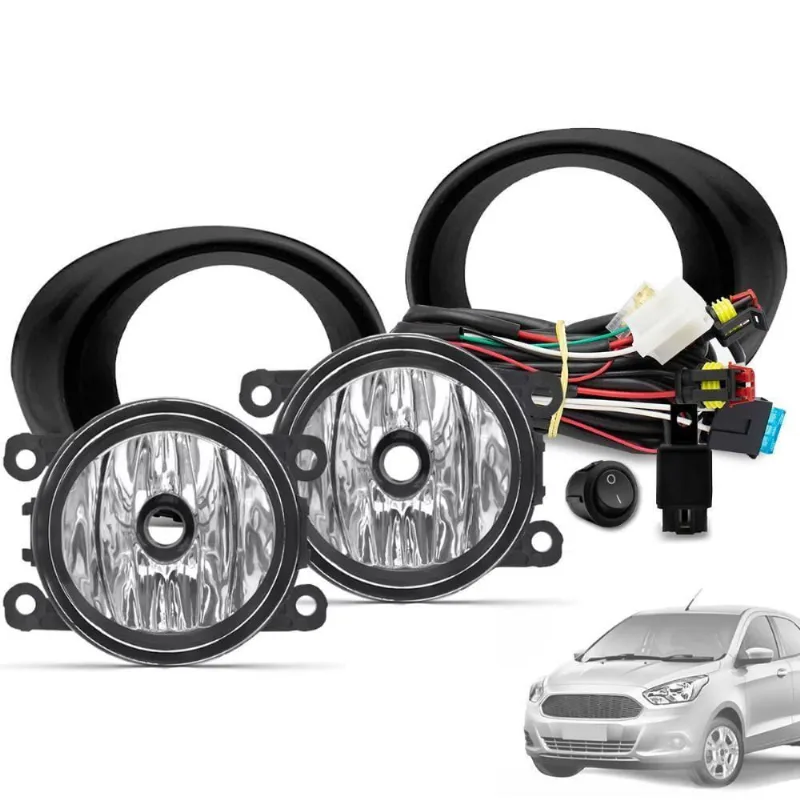 Kit Farol De Milha Ka 2015 A 2018 Botão Tic Tac E Moldura Preto