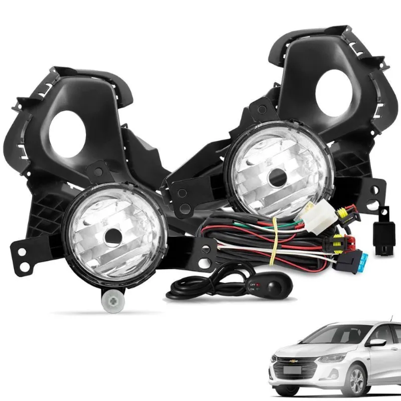 Kit Farol De Milha Onix 2020 A 2024 Botão Universal Moldura Preto