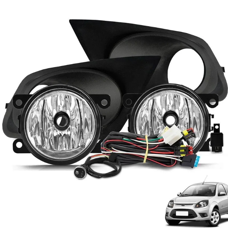 Kit Farol De Milha Ka 2012 2013 Botão Touch E Moldura Preto