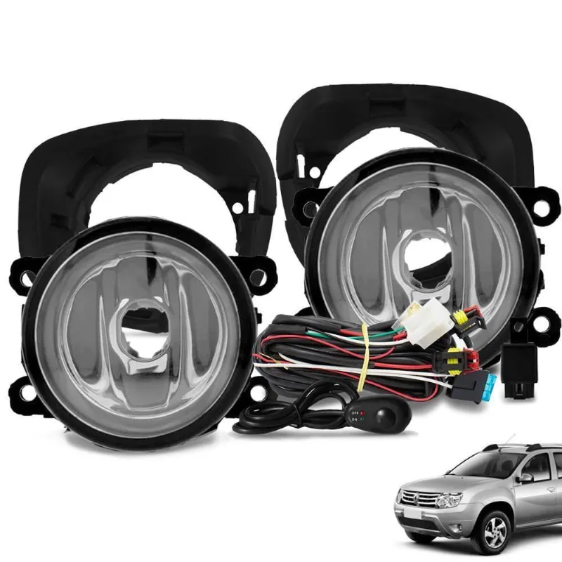 Kit Farol De Milha Logan Sandero Clio Duster Botão Alternativo